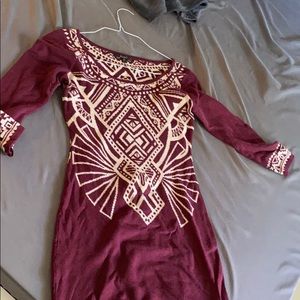 Geometric design on Burgundy dress